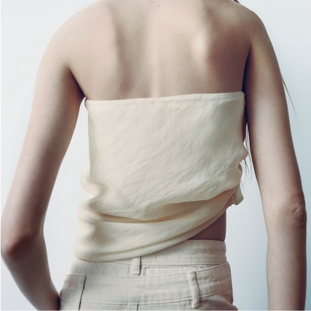 ZARA DRAPED OVERLAY TOP BEIGE - Picture 6 of 9